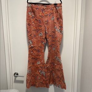 We The Free CRVY (Free People) Corseted Flare Pant Pink with Orange/Blue Floral